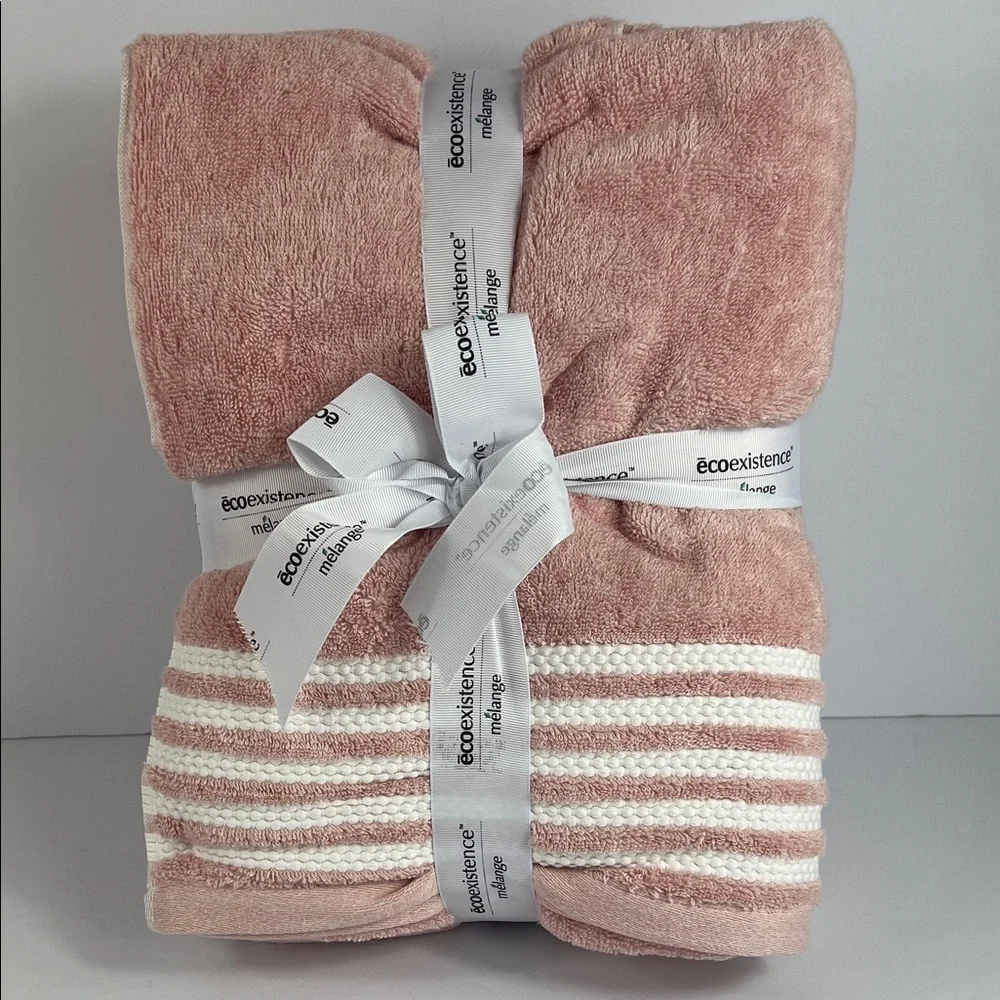 Ecoexistence Mélange Towel Set Pink White Soft Cotton Absorbent Set of 6 NEW